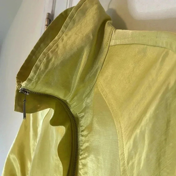 Linen Blend Jacket Women’s Med P Yellow Front Zip Pockets Collar Modern Artsy - Picture 7 of 17